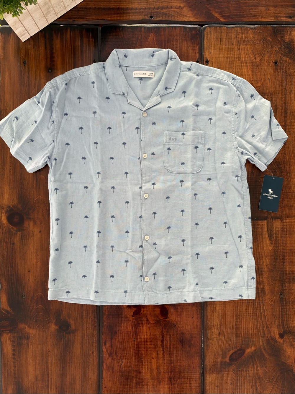 Abercrombie & Fitch Light Blue Palm-Print Camp Shirt